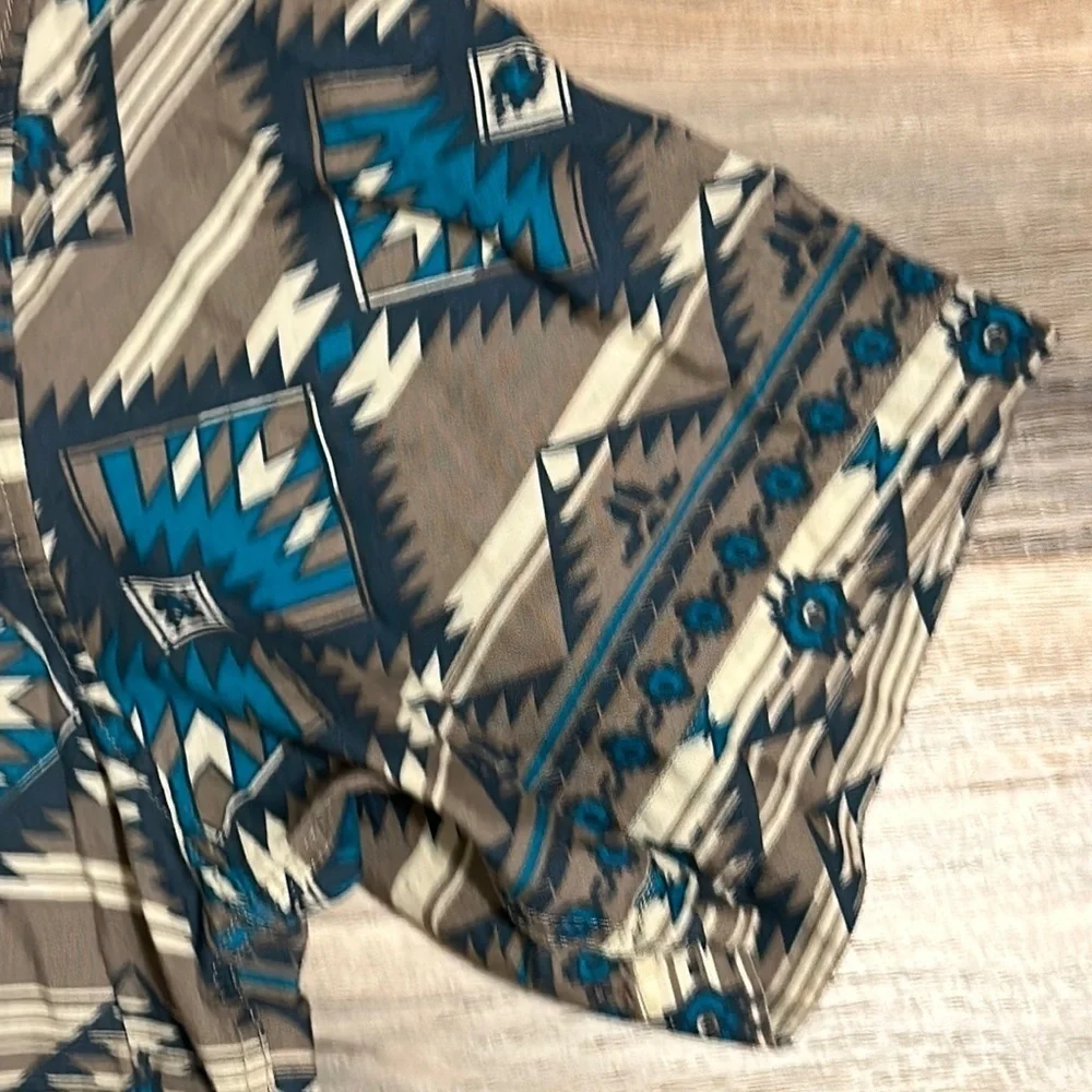 Roper Pearl Snap Short Sleeve Western Shirt Mens XL Blue Brown Aztec Print